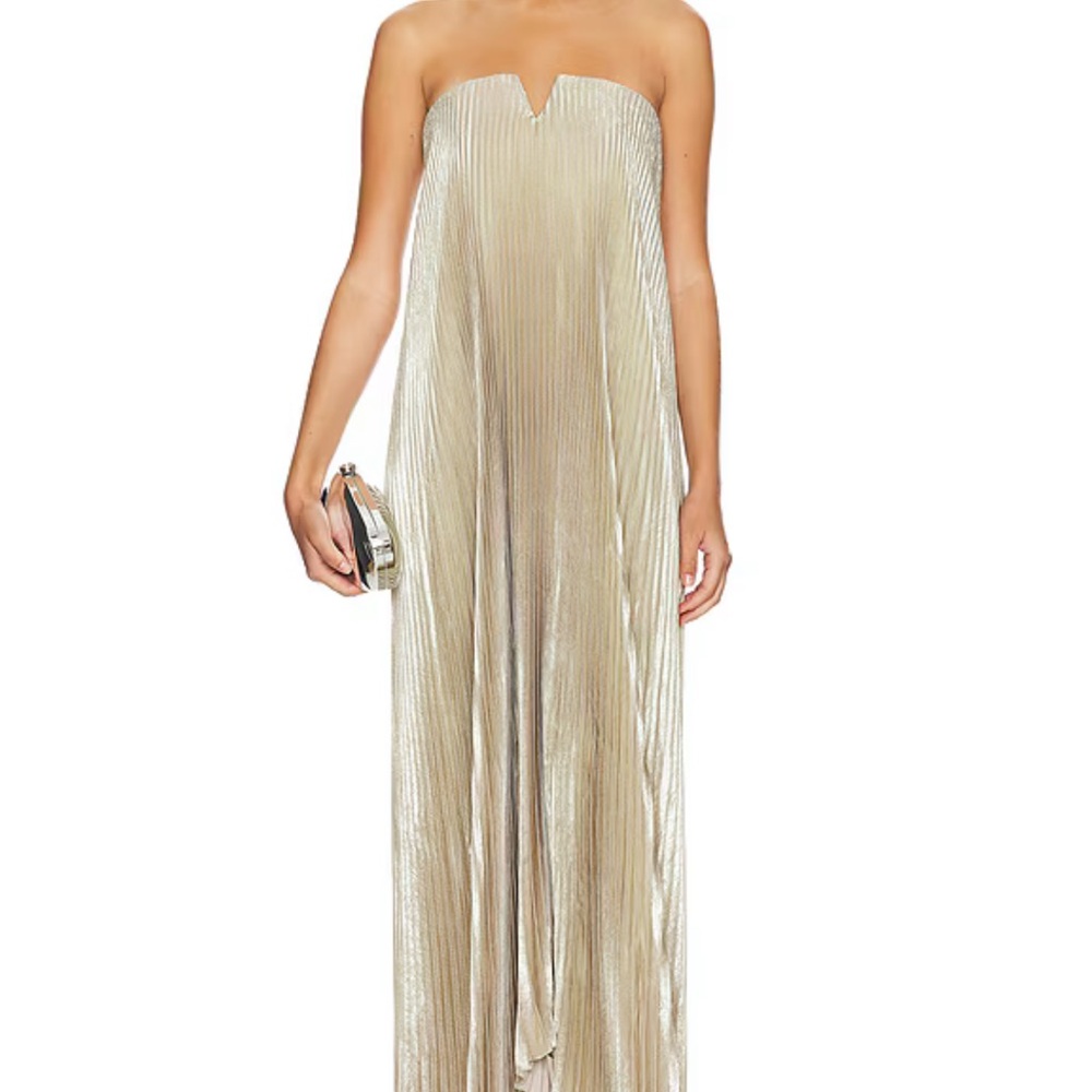 NWT L’IDEE Black Tie Gown in Gold Shimmer